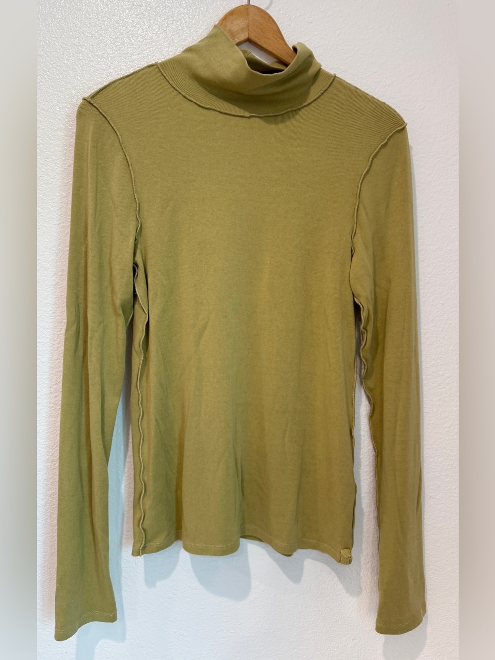 We The Free People Good Good Turtleneck Top Olive Green Layering Ribbed Knit L
